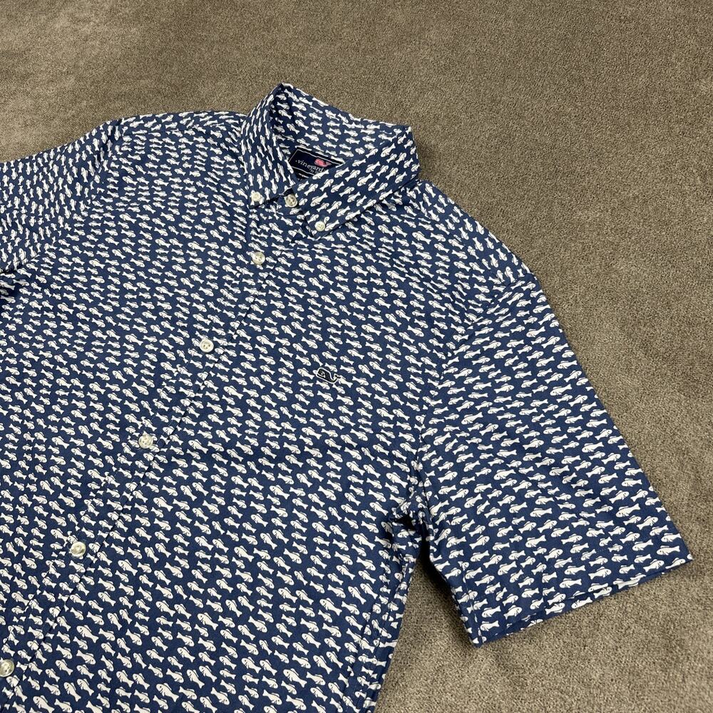 Vineyard Vines Shirt Mens Medium Slim Fit Button Down Blue Fish Whale Cotton